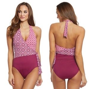 Lauren Ralph Lauren Tile-Print Halter-Neck Tummy-Control One-Piece Swimsuit 12